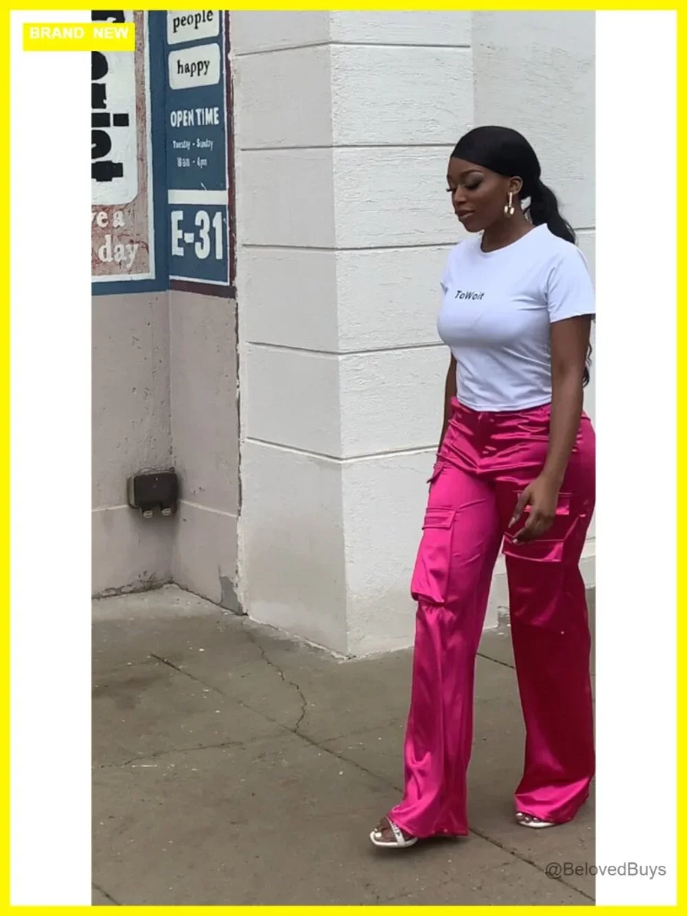 Satin Cargo Pants Y2K High Waisted Straight Leg Baggy Trousers Streetwear